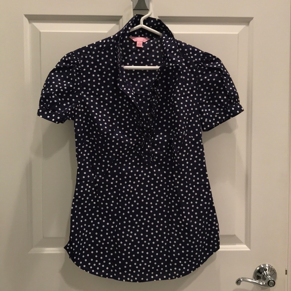Lilly Pulitzer Navy and White Polka-Dot Blouse